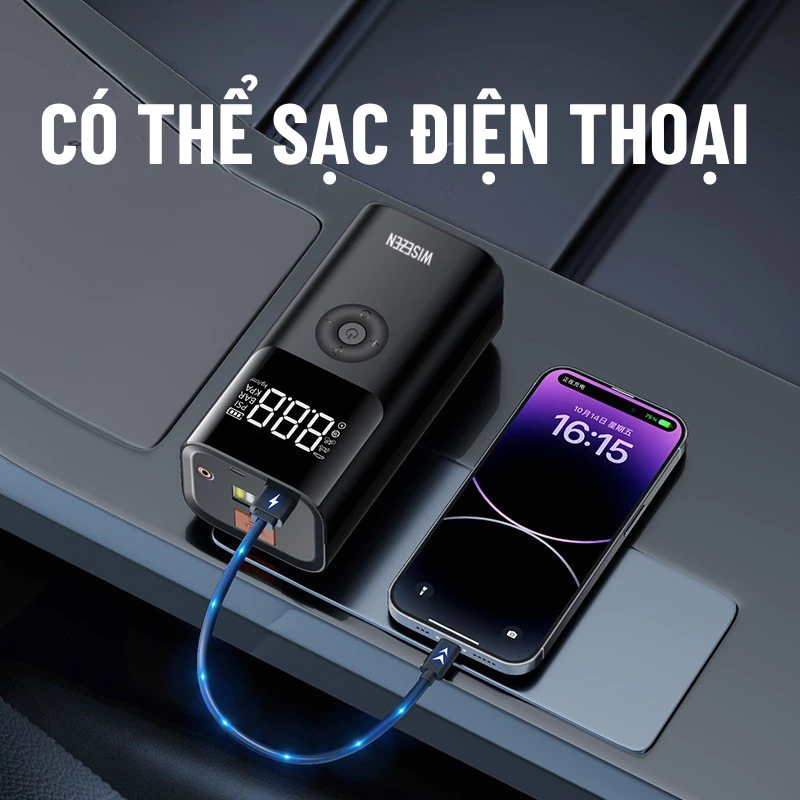 Kích Bình ô Tô Kiêm Bơm Lốp ô Tô 4 Trong 1 Wisezen Sử Dụng Bộ Kẹp Thông Minh An Toàn Chống Ngược Cực