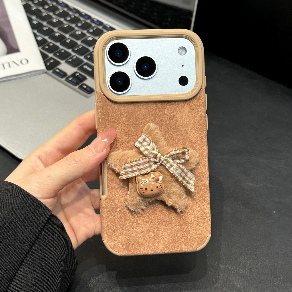 Những ngôi sao 3D trên vải bông màu nâu phù hợp để  iPhone 17 Pro Max  iPhone 17 16 15 14 13 12 11