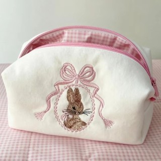 Túi Đựng Mỹ Phẩm MKYCO, Dụng Cụ Trang Điểm Nơ Ren Dung Tích Lớn, Dây Kéo Kawaii Đóng Thỏ Trắng Hồng Du Lịch Túi Vệ Sinh Nữ Bé Gái