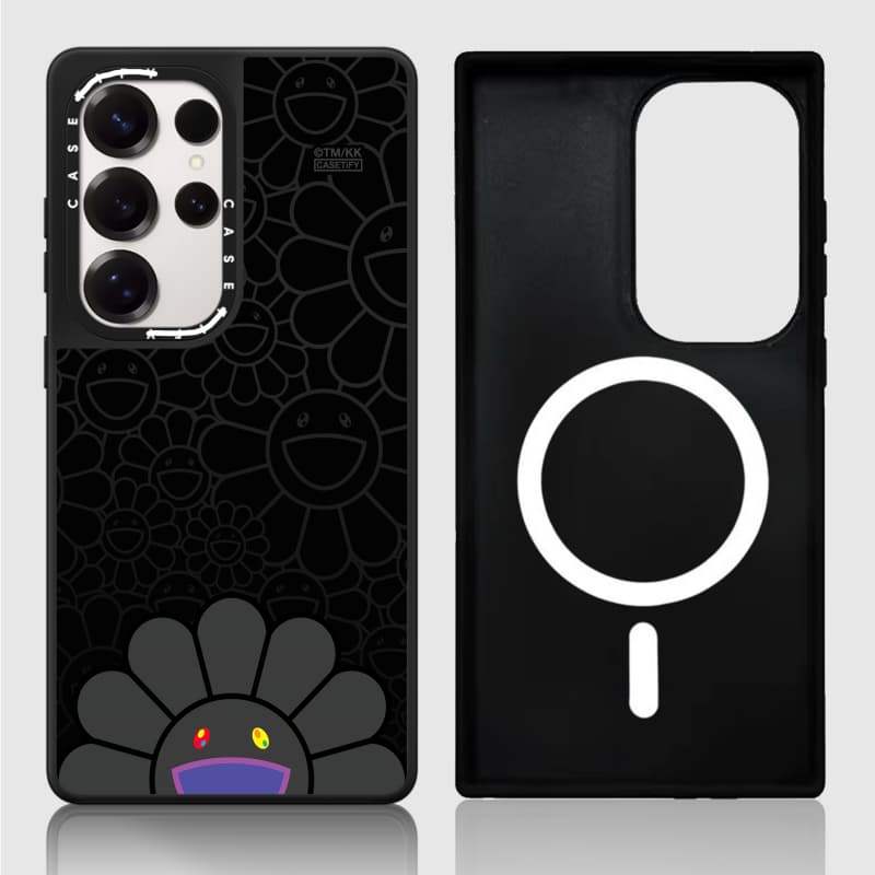 Ốp lưng CASECASE X SMILE (ĐEN) Vỏ hút từ tính bằng gương đen mờ cho Samsung Galaxy S26 S25 S24 S23 Ultra Plus Mặt sau cứng có hộp khắc logo