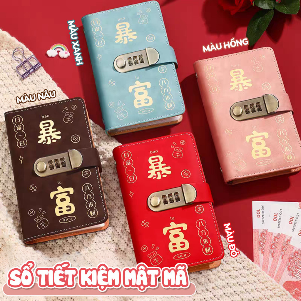 Sổ tiết kiệm đựng tiền cao cấp, nhiều mẫu mã đẹp - Sổ tay da PU có khoá mini, lập kế hoạch chi tiêu 100 ngày