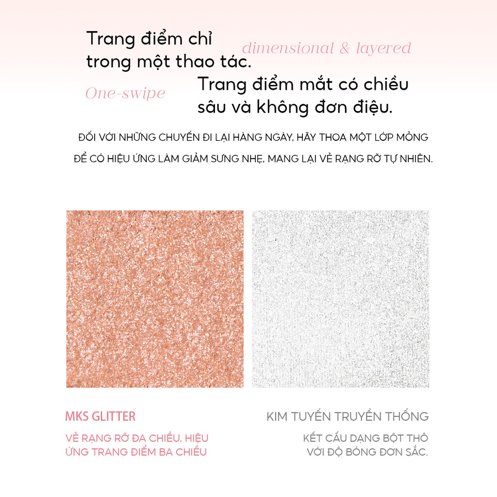 Phấn Mắt & Highlight Mooekiss Đơn, Lấp Lánh Mịn, Lên Màu Chuẩn, Dễ Tán, Lâu TrôiNhũ Lấp LánhLì MịnSắc Tố CaoBão Hòa ThấpKhông LemNgười Mới Bắt Đầu