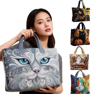 ALLGIFT Túi Tote Nữ, In Họa Tiết Mèo Họa Tiết Túi Xách Du Lịch, Thời Trang Hợp Thời Trang Nhẹ Vintage Túi Mua Sắm Dung Tích Lớn Nữ Cô Gái