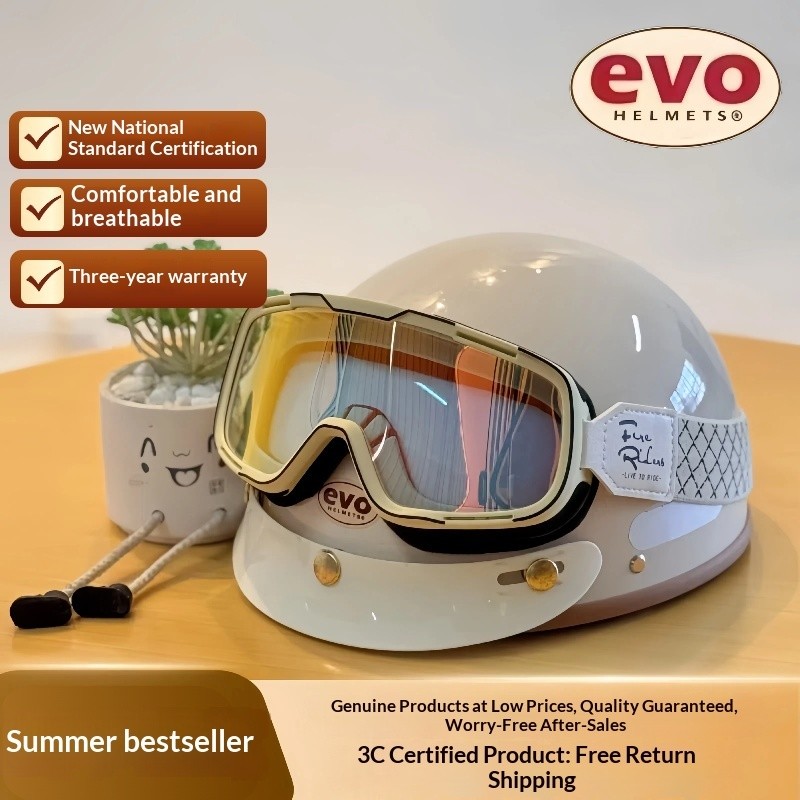 QMP Đài Loan EVO Mũ Bảo Hiểm Retro Nhẹ Xe Máy/Xe Điện 3C Mùa Hè Nam Nữ Chính Hãng
