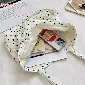 HFSHY Dễ Thương Có Đệm Trái Tim Kẻ Sọc Túi Đeo Vai Túi Xách Dung Tích Lớn Đi Lại Thường Ngày Túi Tote Túi Bảo Quản Cô Gái Trái Tim Ly Hợp Quà Tặng VN