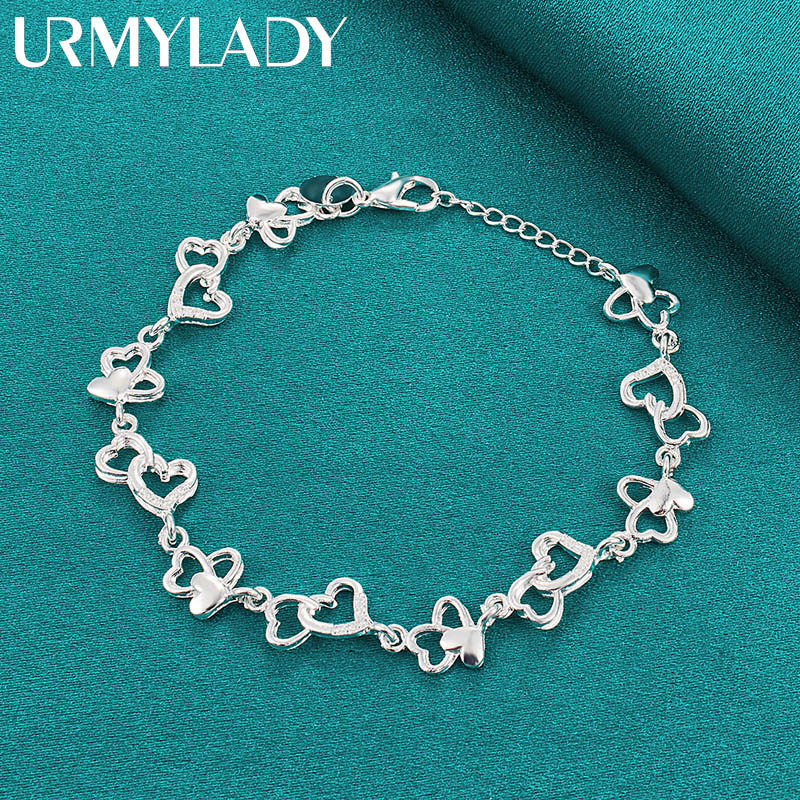 URMYLADY Dây chuyền và vòng tay bạc 925 hình trái tim - Phù hợp cưới hỏi và thời trang