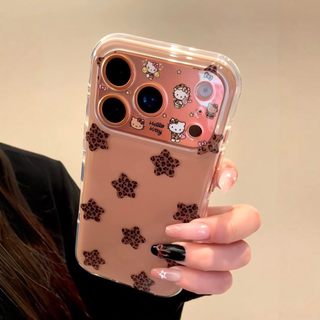 Mèo Kitty Hàn Quốc Bảo Vệ Toàn Diện Ống Kính Màu Nâu Da Báo Ngôi Sao Đính Hạt Dây Đeo Ốp Lưng Điện Thoại iPhone 17Promax 17Pro 15 16 Promax Chống Sốc Ngọt Ngào Nữ Tính Vỏ Di Động