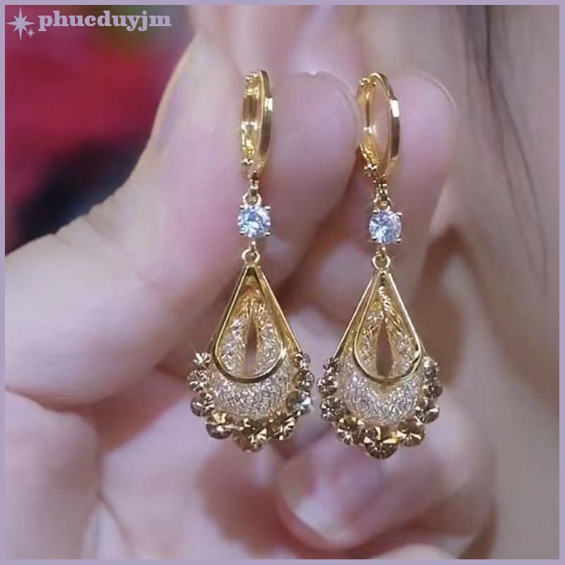 Phu Bông tai tua rua dài pha lê thả nước thời trang sang trọng trang sức nữ Quà Tặng tiệc cưới VN