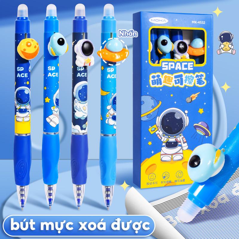 Bút mực xoá được cho học sinh cấp 2 – Bút gel 0.5mm mực xanh, kiểu dáng cute, viết êm trơn dành cho học sinh