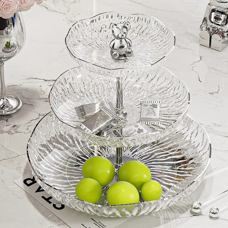 Khay Đựng Bánh Kẹo 3 Tầng Họa Tiết Gấu Màu Trắng-Nhựa Cao Cấp Decor Phòng Khách, Để Bàn Sang Trọng