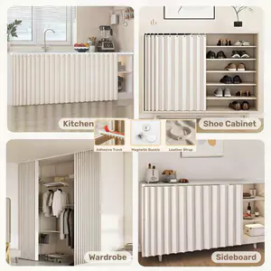 Rèm Accordion tùy chỉnh màu trơn có đường ray - Bộ không khoan cho tủ, tủ quần áo, ngăn phòng, nhà bếp, phòng ngủ (Chống nước & chống bụi & gấp)