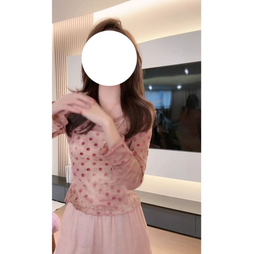 Milyfashion Mùa Hè Màu Gradient In Gạc Chấm Bi Thiết Kế Phù Hợp Với Cảm Giác Nấm Edge Dài Tay Top Nữ