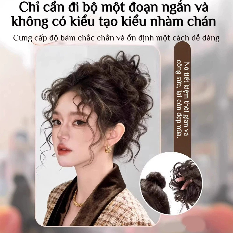【Độ Đàn Hồi Cao】Tóc Giả Búi Len Xoăn Hoa Thời Trang Nữ / Phụ Kiện Tóc Búi Tổ Chim Tự Nhiên / Kẹp Búi Tóc Giả Co Giãn