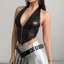 MAPLEPOET-Áo da cổ không tay Slim Fit dành cho nữ