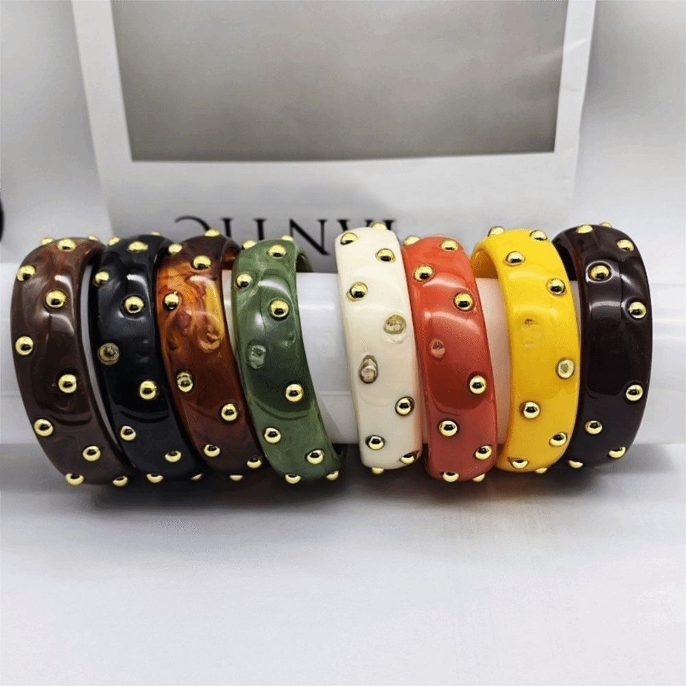 Vòng tay nhựa TRACEILLOIAN, Vòng tay Acrylic dát hạt phong cách Punk, Hình dạng tròn có thể xếp chồng lên nhau Vintage Vòng tay rộng Phụ kiện nữ