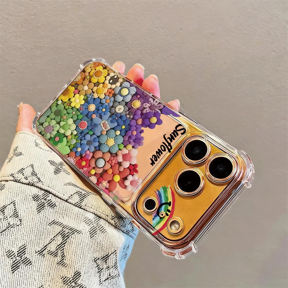 Cầu vồng biển hoa cho iPhone 17Promax trường hợp túi khí bốn góc 16promax trong suốt 15