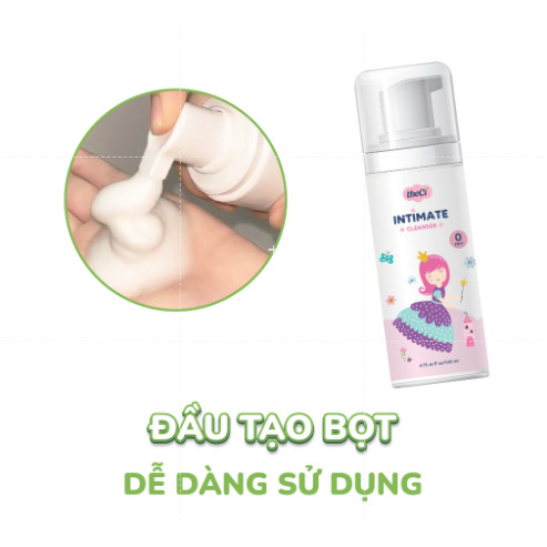 Dung dịch Vệ Sinh Thảo Dược Cho Bé Gái TheCi Intimate - Chai 140ml, đầu tạo bọt tiện lợi