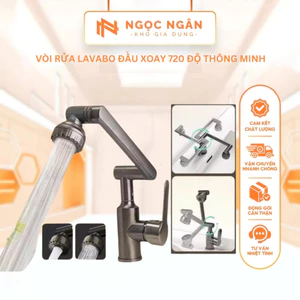 Bộ vòi rửa Lavabo đầu xoay 720 độ, Vòi nước nóng lạnh lõi đồng nguyên chất, 2 chế độ xả tiện dụng