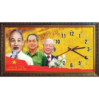 Tranh gắn đồng hồ 3 Bác 01 tráng gương đóng khung