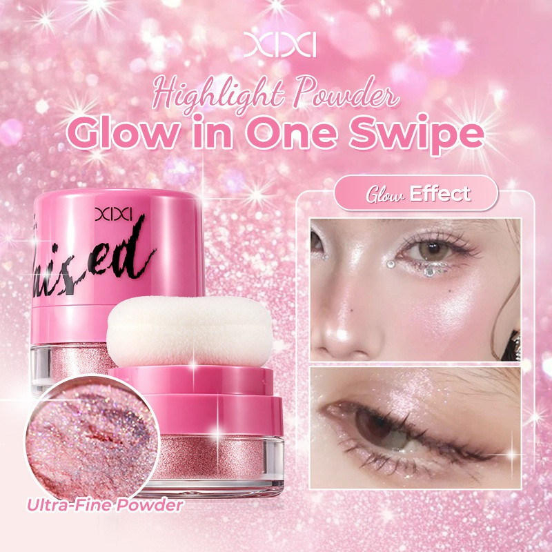 XIXI WM006 Highlighter SparklePop Nhũ Kim Cương Lấp Lánh, Phấn Bắt Sáng Glow Tự Nhiên, Bám Lâu Không Bay Phấn Kèm Mút