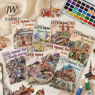 JIANWU Bản Đồ Du Lịch Lãng Mạn Series Vintage Thành Phố Xây Dựng Phong Cảnh Chất Liệu Cắt Dán PET Sáng Tạo DIY Tạp Chí Văn Phòng Phẩm