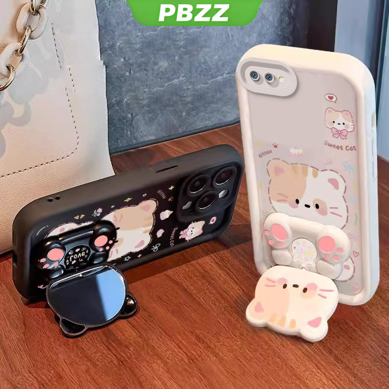 Ốp Lưng Cho OPPO a1k OPPO A3S OPPO A12E Vỏ Điện Thoại Vỏ Mềm Silicon Chống Sốc Thiết Kế Mới Thẩm Mỹ Mèo Hoạt Hình Có Giá Đỡ Cho Gương JTMMZJ01