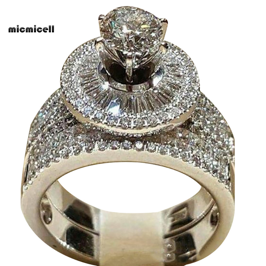 Một Bộ 2 Chiếc Nhẫn Đính Hôn Phong Cách Thời Trang Với đá Nhân Tạo Cubic Zirconia
