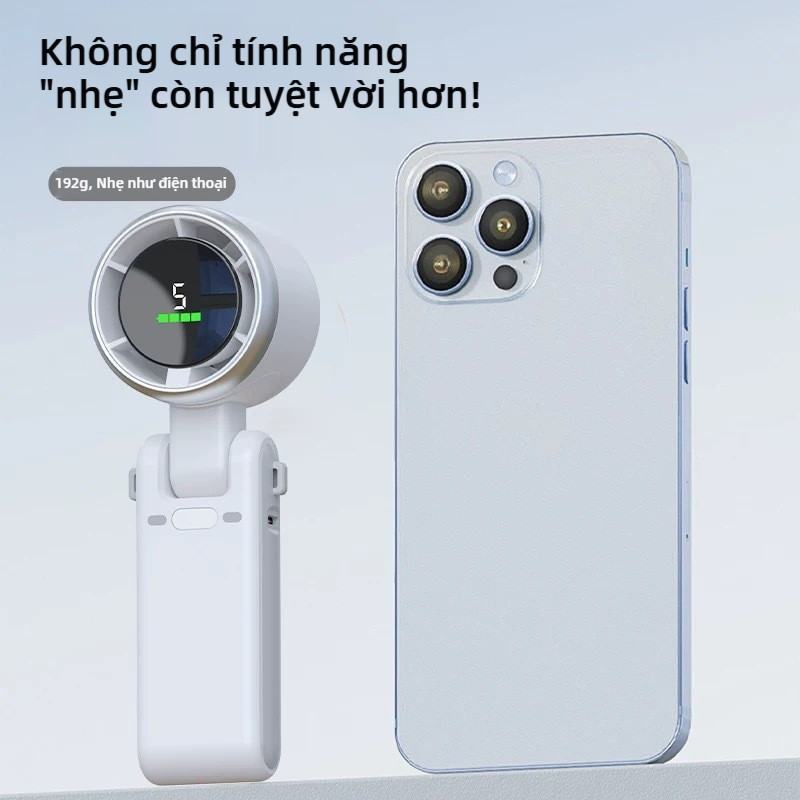 【Bán chạy】Quạt cầm tay tua-bin: Gió mạnh, 5 cấp tốc, hiển thị số. Mini đeo cổ, gấp gọn tiện lợi!