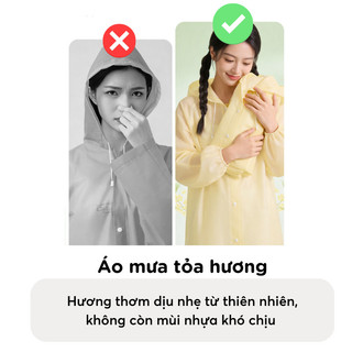Áo Mưa PEVA Cao Cấp Siêu Nhẹ Tỏa Hương,  Áo Mưa Dài Có Mũ Trùm Đầu Chống Thấm Nước Gấp Gọn Tiện Lợi