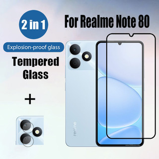 Kính cường lực bảo vệ màn hình 2 trong 1 cho Realme Note 80 70 60x 60 50 4G 9D Phim bảo vệ kính có ống kính máy ảnh