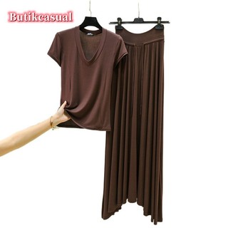 Phụ Nữ Áo Bộ Váy plus Kích Thước Mùa Hè Mỏng Nối Cổ Chữ V Áo Tầng Lau Váy Dài Bộ Rời Phù Hợp Với