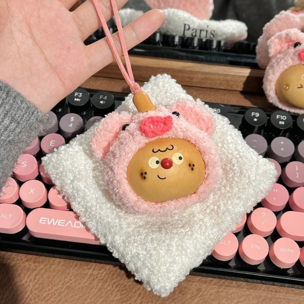 HOBBYIN Mặt dây chuyền bầu HOBBYIN, Chất liệu tự nhiên Móc khóa dễ thương thủ công, Túi mặt dây chuyền gấu sang trọng giảm căng thẳng hoạt hình