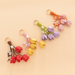 Mặt dây chuyền túi OLVIDO, Móc chìa khóa hoa bằng da PU nhiều màu, Móc khóa hoa Tulip thủ công thời trang Phụ kiện chìa khóa xe hơi