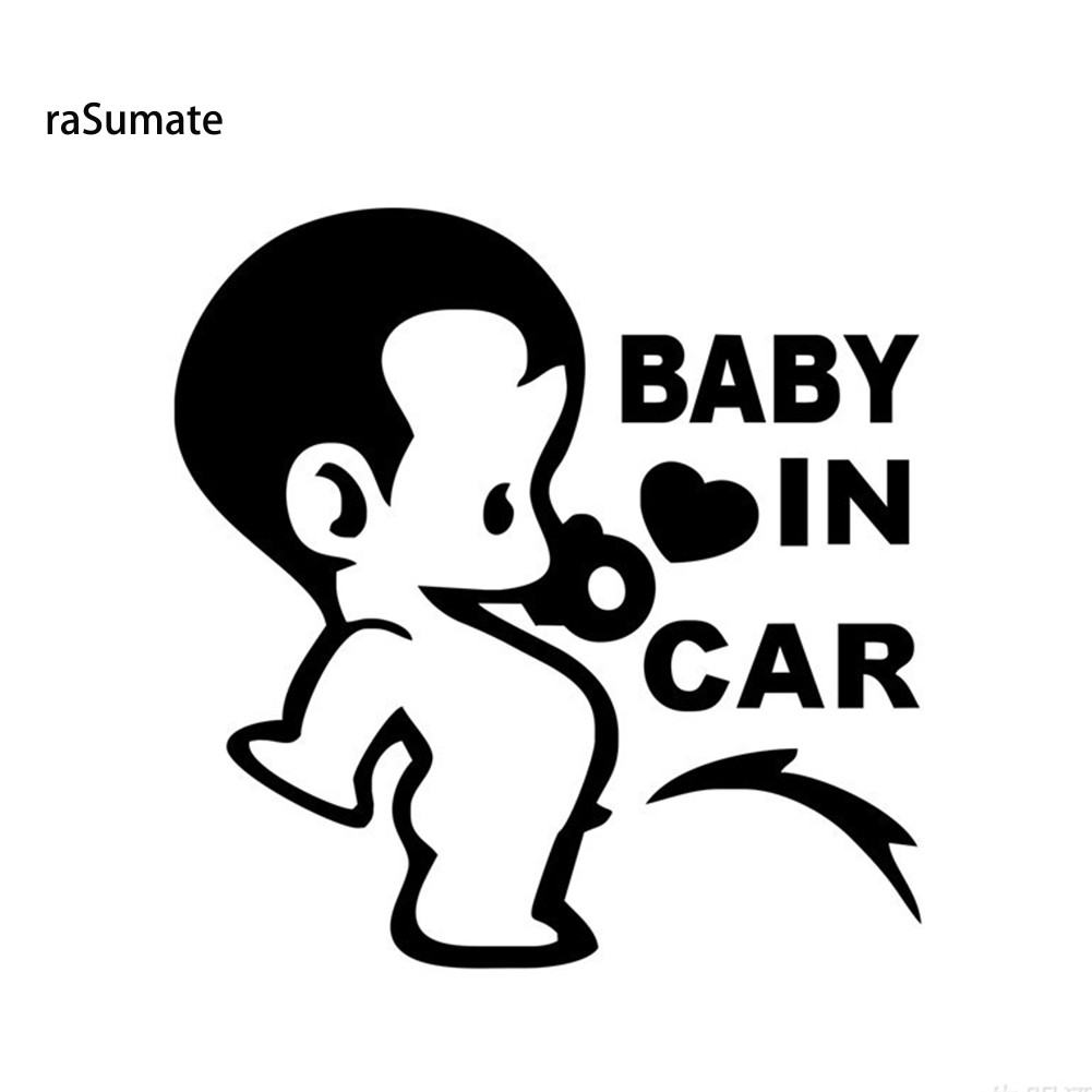 < rasumate > Phim hoạt hình Pee Baby In Car Letter Decal Nhãn dán cửa sổ xe tải