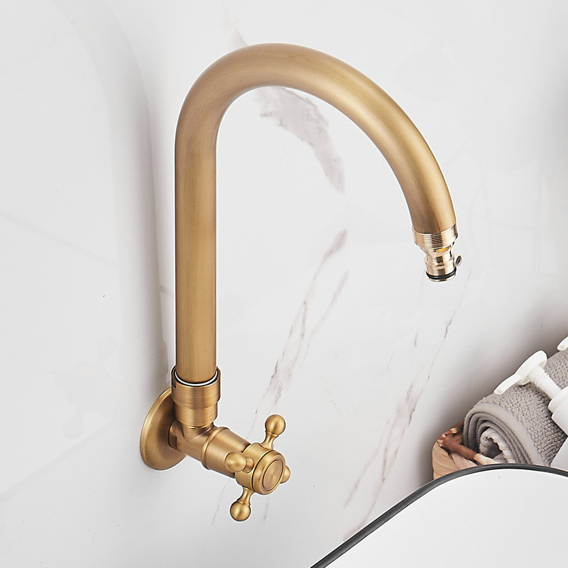 Vòi treo tường phong cách cổ điển, vòi ngoài trời lạnh đơn, chậu rửa mở rộng hoàn toàn bằng đồng, vòi retro, chống sương giá