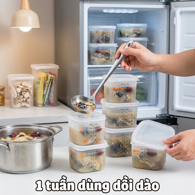 Bộ 7 hộp đựng thực phẩm kín chống tràn an toàn thực phẩm dùng lò vi sóng vạch chia định lượng phù