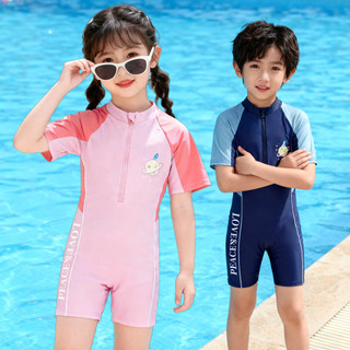 Đồ Bơi Trẻ Em Mẫu Mới Polyester Nhanh Khô Họa Tiết Đáng Yêu Áo Liền Quần Tay Ngắn Unisex Phù Hợp 3-11 Tuổi Bơi Lội