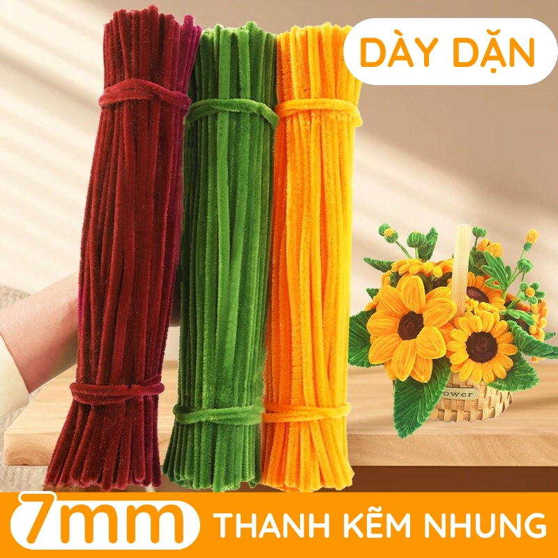 Kẽm nhung lông mịn làm hoa handmade, combo 300 phụ kiện DIY trang trí, đa dạng màu sắc cho sáng tạo đồ handmade độc đáo
