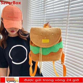 Ba lô Hamburger SAVORBOX, Túi đi học có dây rút có thể điều chỉnh Hamburger hoạt hình, Ba lô du lịch sức chứa lớn đa chức năng sáng tạo dành cho người lớn