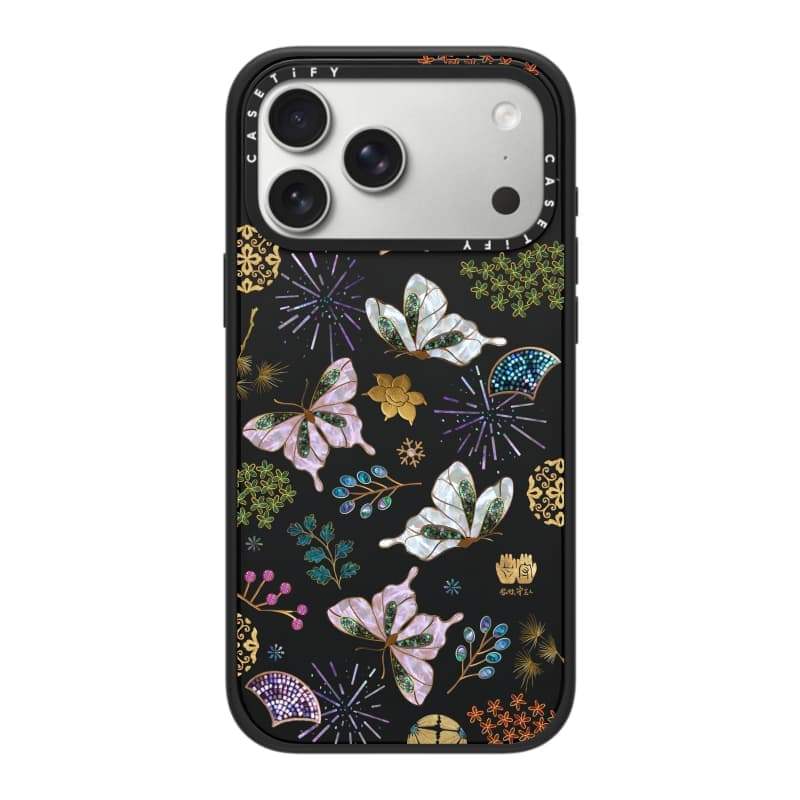 CASECASE X SHANGHCHENGSHI Ốp điện thoại hình con bướm may mắn Phiên bản vòng máy ảnh màu đen mờ cứng hút từ tính Vỏ tác động cho Apple IPhone 13 14 15 16 17 Pro Max Air Plus