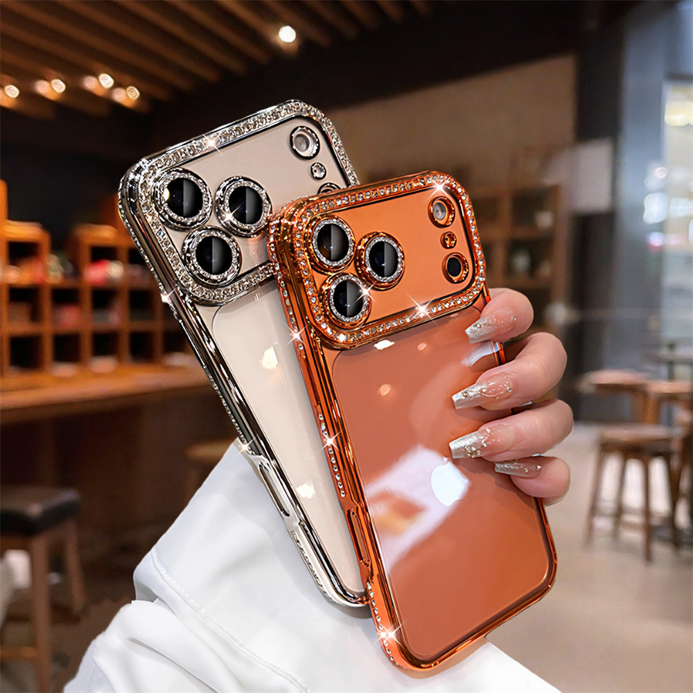 Ốp điện thoại trong suốt kim cương lấp lánh sang trọng cho iPhone 17 Pro Max 16 11 12 13 14 15 pro max 16 plus Bao gồm tất cả bảo vệ ống kính máy ảnh vỏ mềm Vỏ bảo vệ vỏ điện thoại