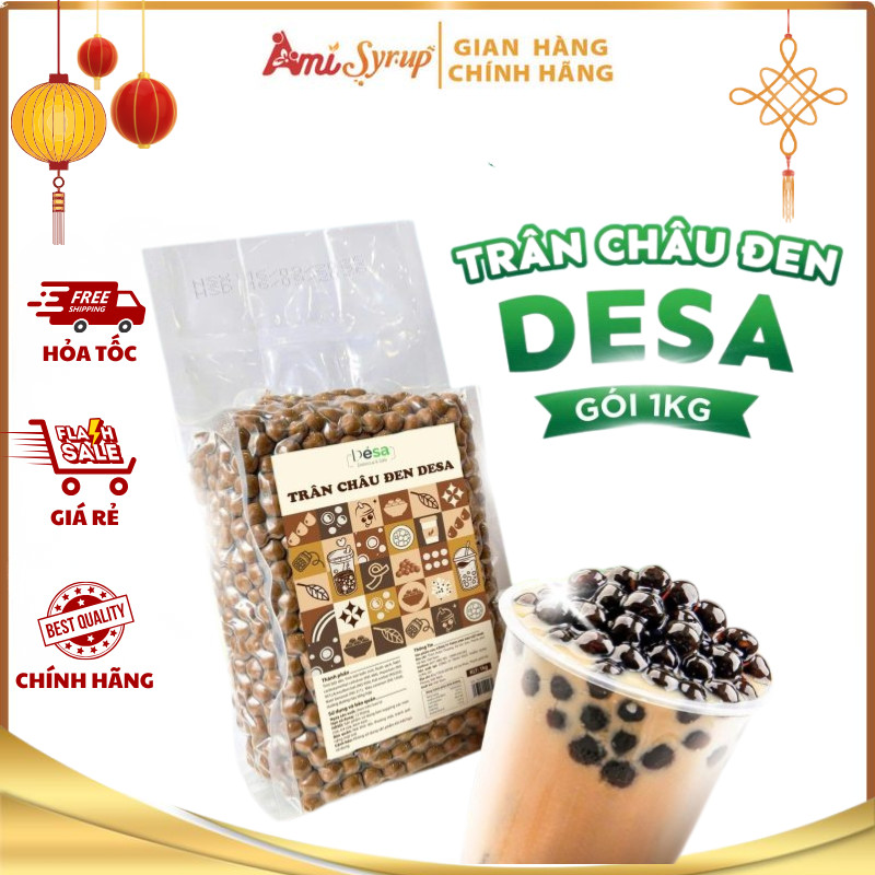 Trân Châu Đen Desa Túi 1KG Trân Châu Sống Chuẩn Vị, ToppingThơm Ngon Mềm Dẻo