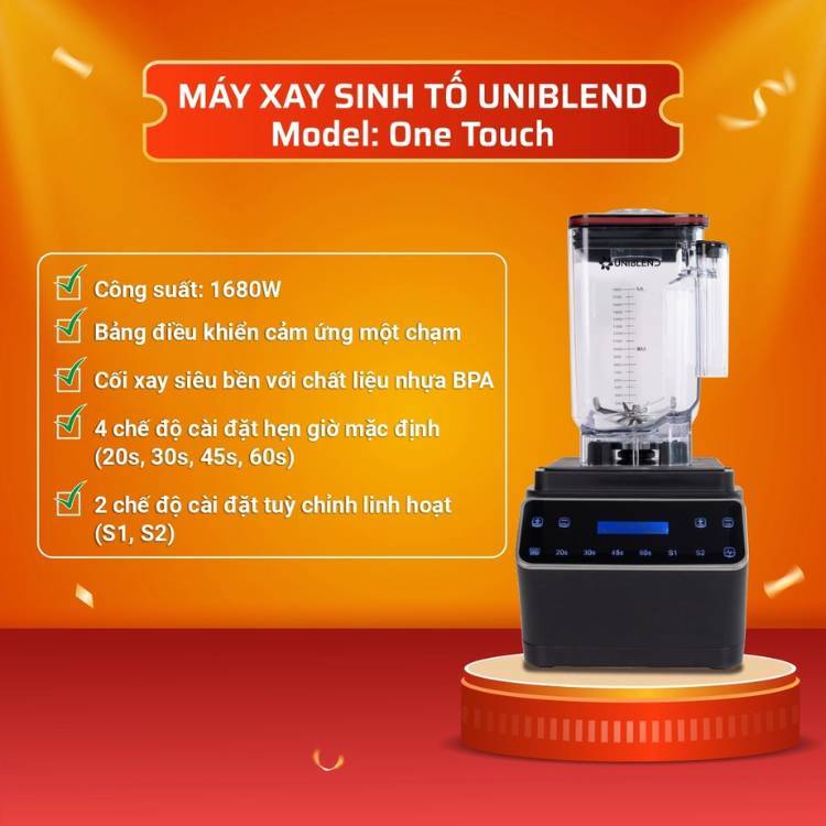Máy Xay Sinh Tố Công Nghiệp Uniblend One Touch 1680W Động Cơ Mạnh Mẽ Bền Bỉ, Dễ Dàng Sử Dụng (Có BH)