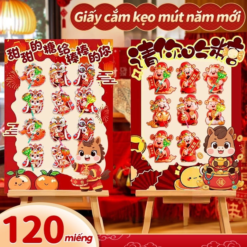 Thẻ gắn kẹo năm mới trang trí tết - Set 60 thẻ mini đẹp mắt cho năm 2026, hình in Thần Tài dễ thương, lý tưởng trang trí