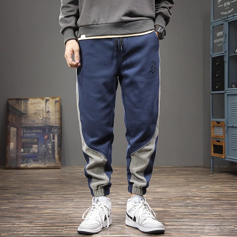 Mùa Thu Gấu Thêu Màu Sắc Tương Phản Khâu Quần Legging Nam Rời Phù Hợp Với Quần Lót Hợp Thời Trang Hậu Cung Nhật Bản Trou