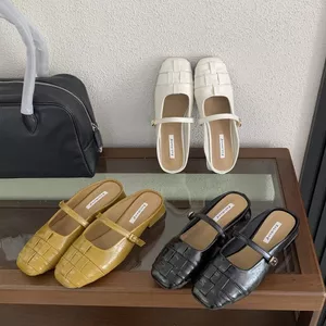 TT Phong Cách Hàn Quốc Mũi Vuông Mary Jane Giày Nữ Bên Trong Gót Dày Slip-On Phù Hợp Với