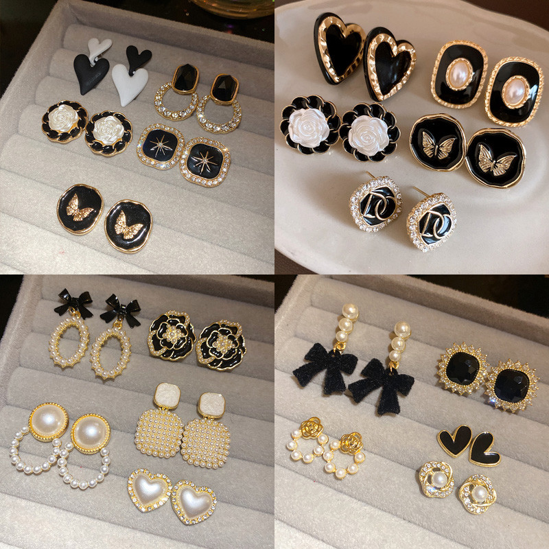 Bộ bông tai cổ điển Pháp, style retro ngọc trai, phụ kiện thời trang cao cấp cho nữ