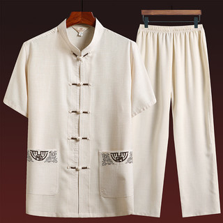 Bộ đồ Hanfu ông nội phong cách truyền thống, chất liệu vải lanh cotton mát mẻ cho mùa hè, phù hợp người lớn tuổi mặc hàng ngày hoặc lễ hội.