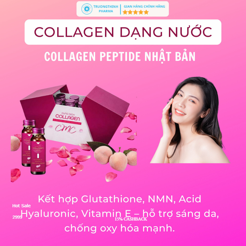 glutathione dạng nước Collagen dạng nước CMC Collagen Peptide Nhật Bản 2500mg, Glutathione, NMN  giúp sáng da, ngừa lão hóa
