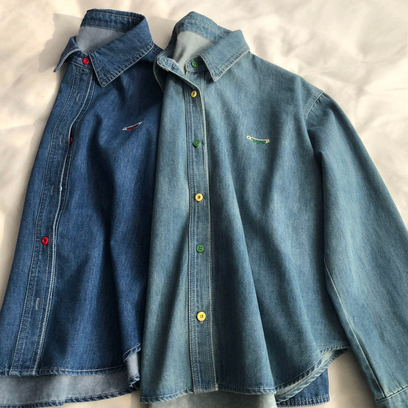 SUXI Áo sơ mi Denim thêu cổ điển giản dị dành cho nữ đầu xuân mới 260126